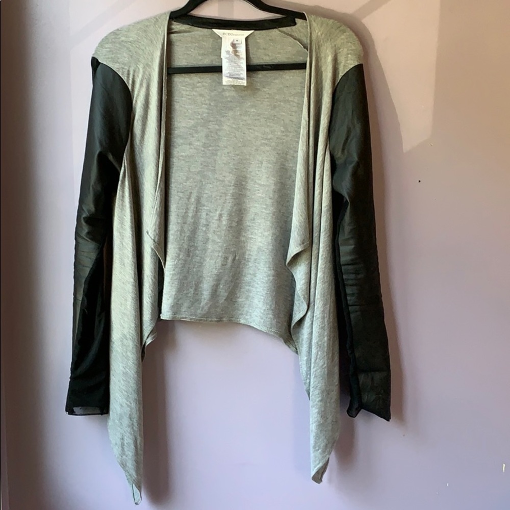 BCBG | Mesh & Faux Leather Heather Grey Cardigan - Picture 6 of 8
